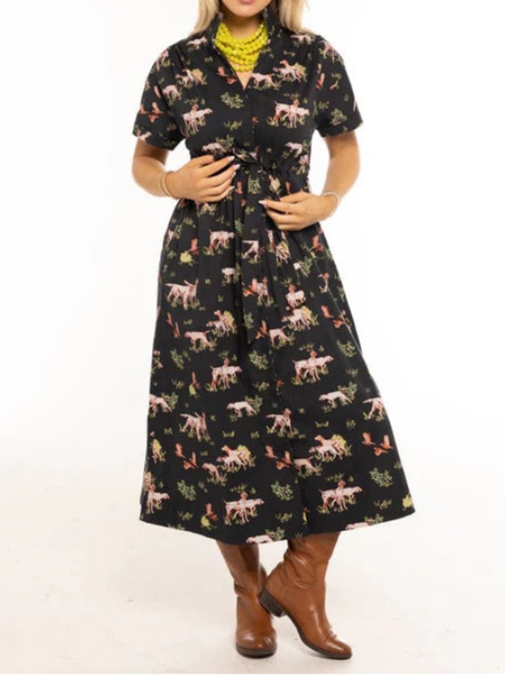 Holly Shae Bria dress in hunting Dog Print - Black woman’s S/M